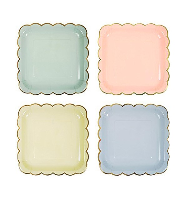 Square Scalloped Pastel Dinner Plates