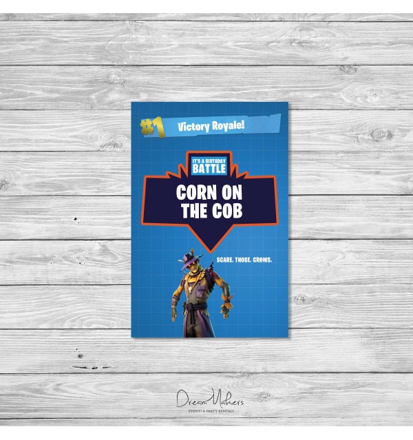 Fortnite Party Food Sign 4" x 6", Corn on the Cob